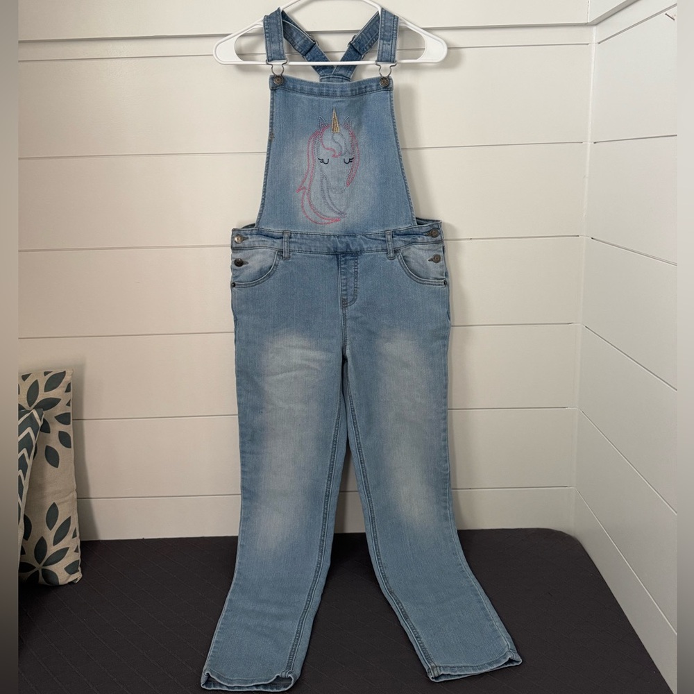 Cat & Jack Light Blue Denim Unicorn Overalls, Girls XL (14/16)